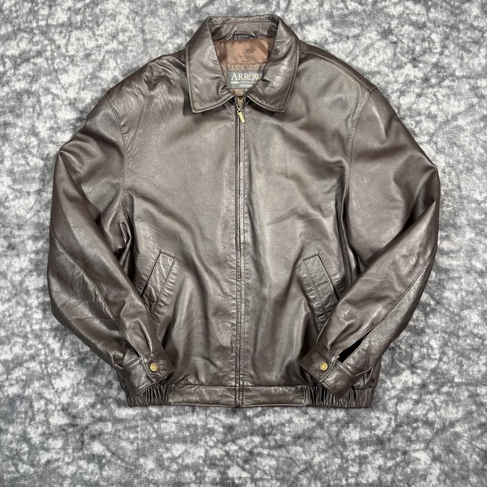 Vintage Arrow Soft Leather Bomber Jacket Mens Large Brown RN 107062 90s Biker